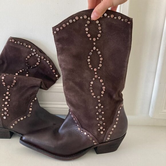NWOB Free People Jaxon Studded Brown Suede Western Boots - Picture 4 of 9